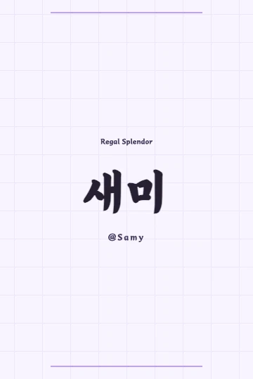 Korean Hanja characters 璽美 for Samy, illustrated with cultural motifs